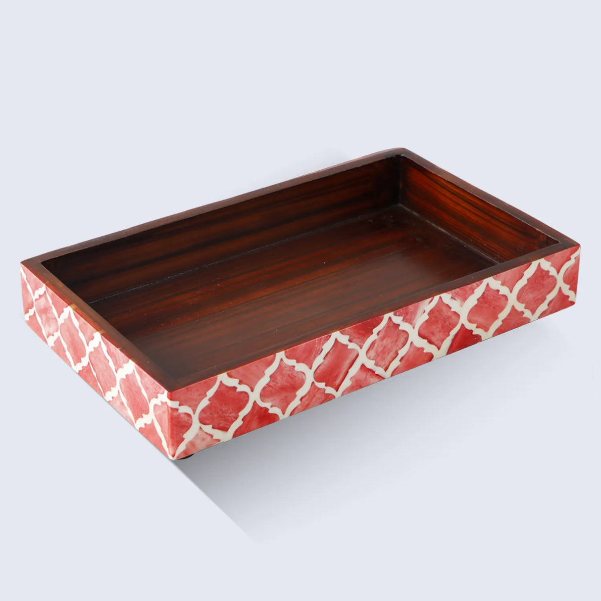 Vanity Trays Moroccan Pattern Bone & Resin Inlay Collection in 10x6, Red & White