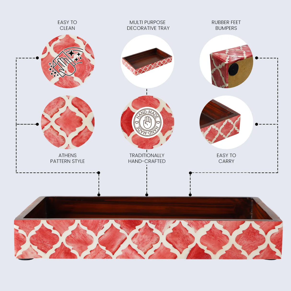 Vanity Trays Moroccan Pattern Bone & Resin Inlay Collection in 10x6, Red & White