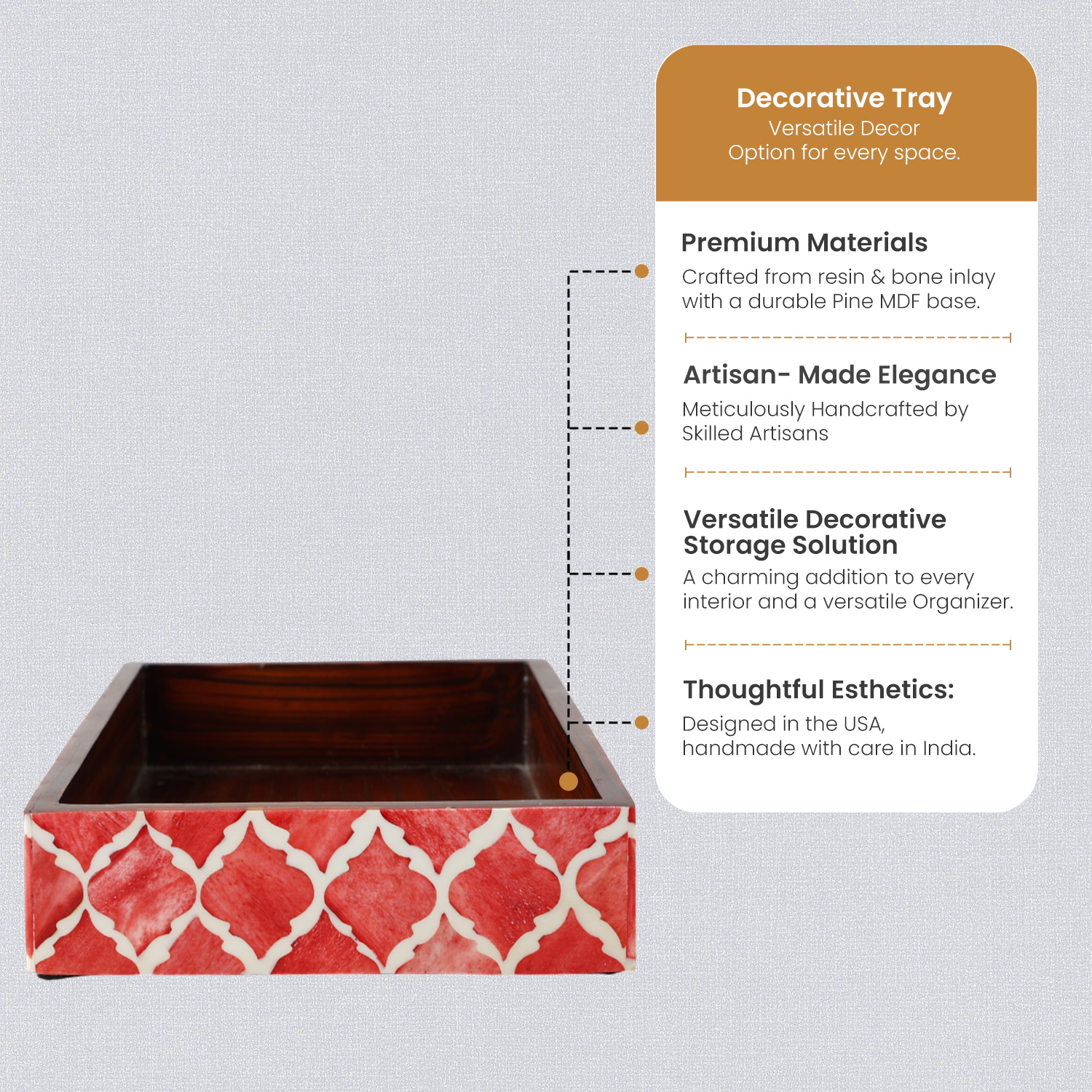 Vanity Trays Moroccan Pattern Bone & Resin Inlay Collection in 10x6, Red & White