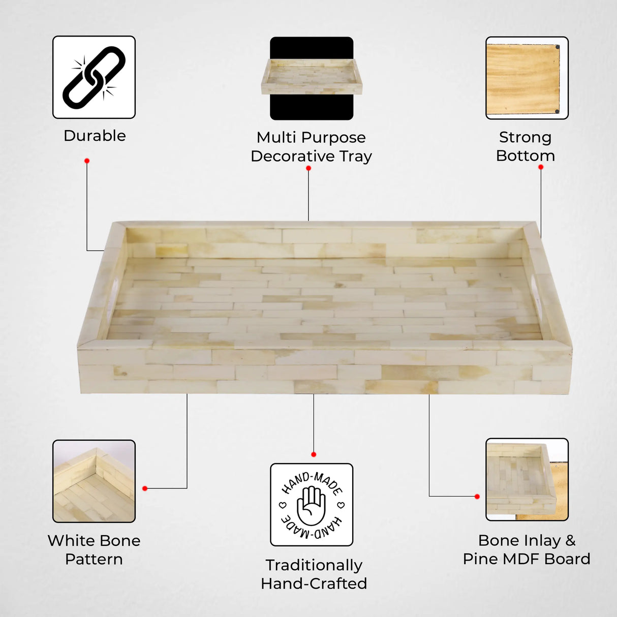 Decorative Tray Plain White Pattern Bone Inlay Collection in 2 Sizes