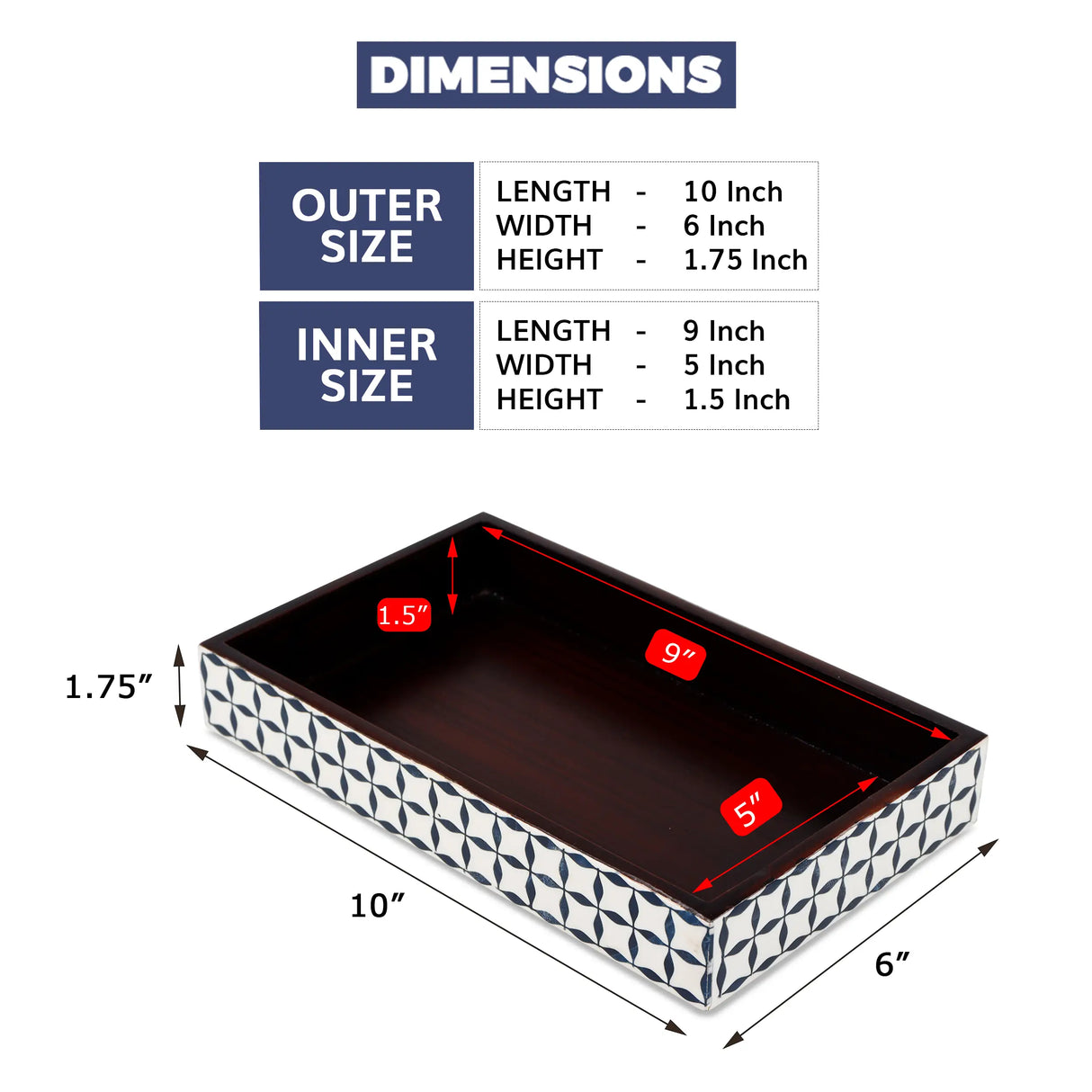 Vanity Tray Illusion Wrap Pattern Bone & Resin Inlay Collection in 10x6