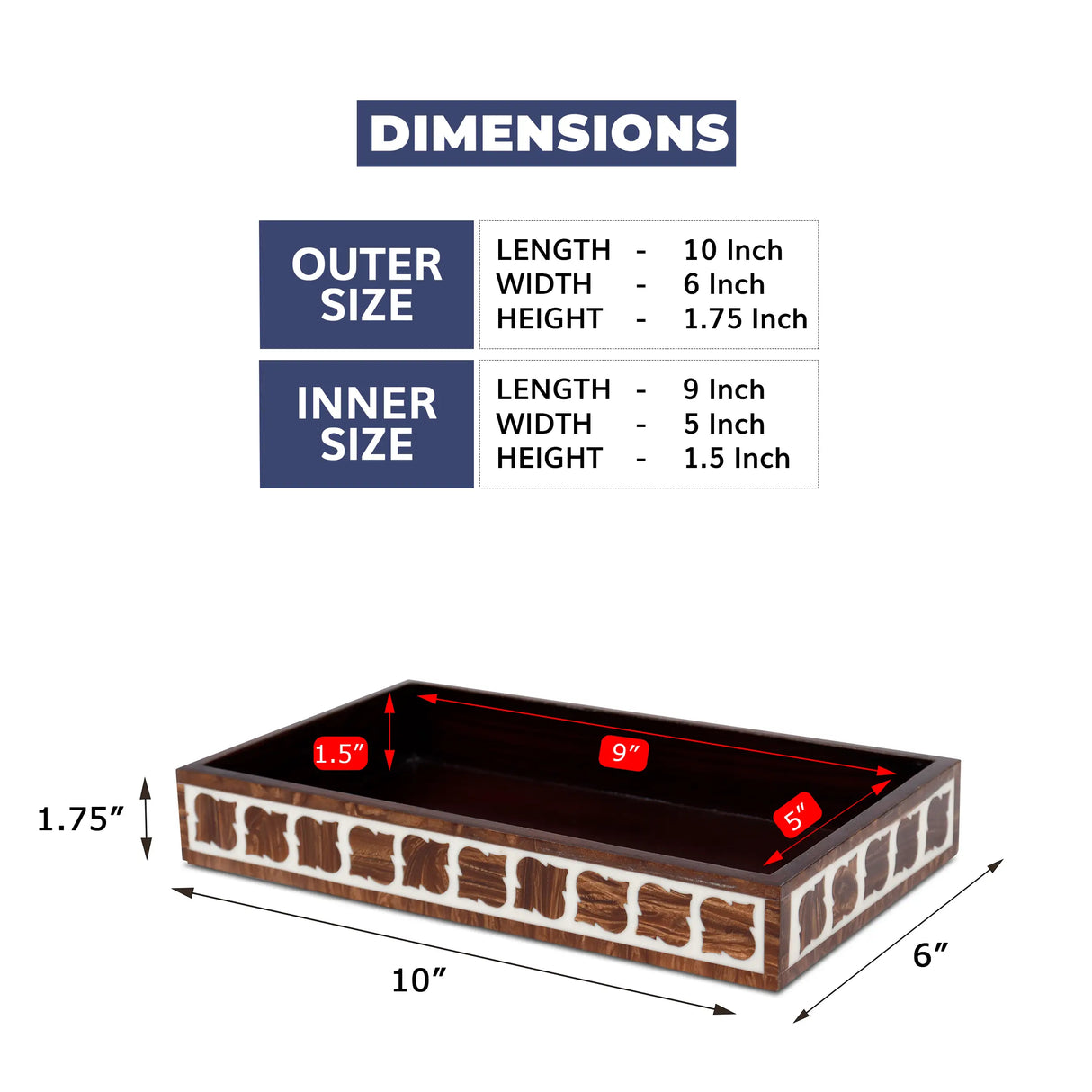 Vanity Tray Illusion Yinyang Pattern Resin Inlay Collection in 10x6, Brown