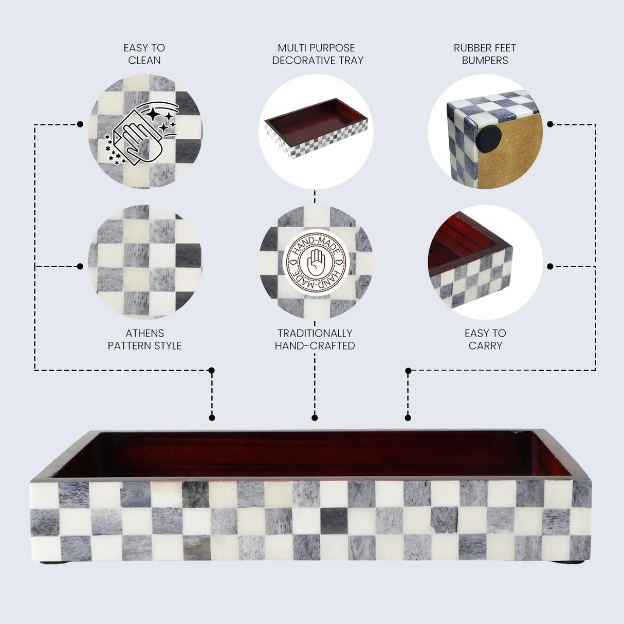 Vanity Trays Parlour Checkered Pattern Bone Inlay Collection in 10x6