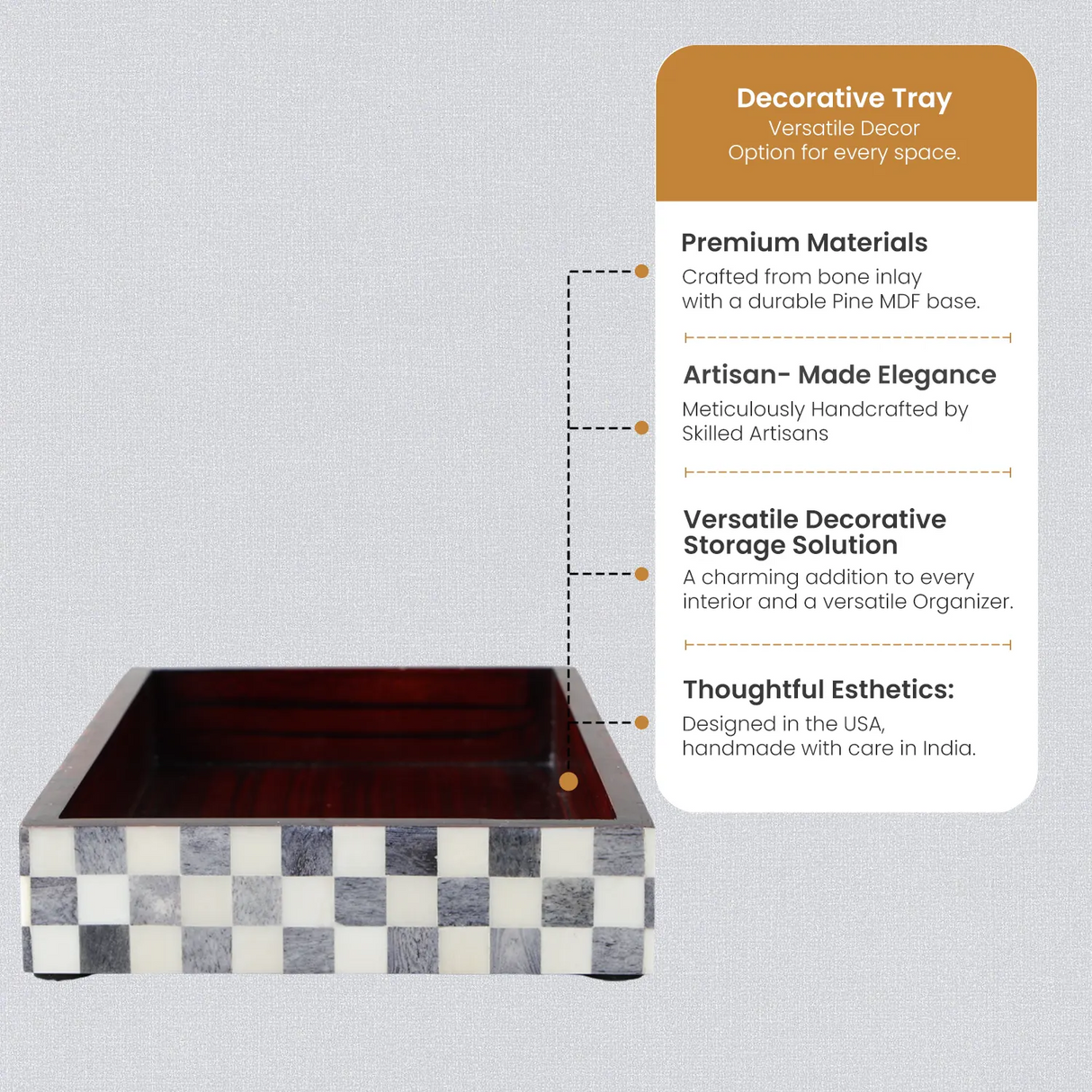 Vanity Trays Parlour Checkered Pattern Bone Inlay Collection in 10x6