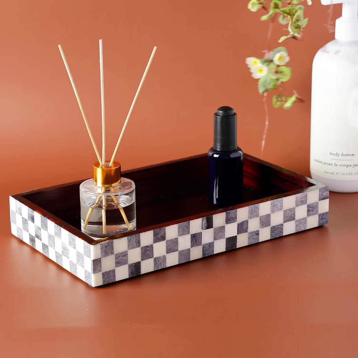 Vanity Trays Parlour Checkered Pattern Bone Inlay Collection in 10x6