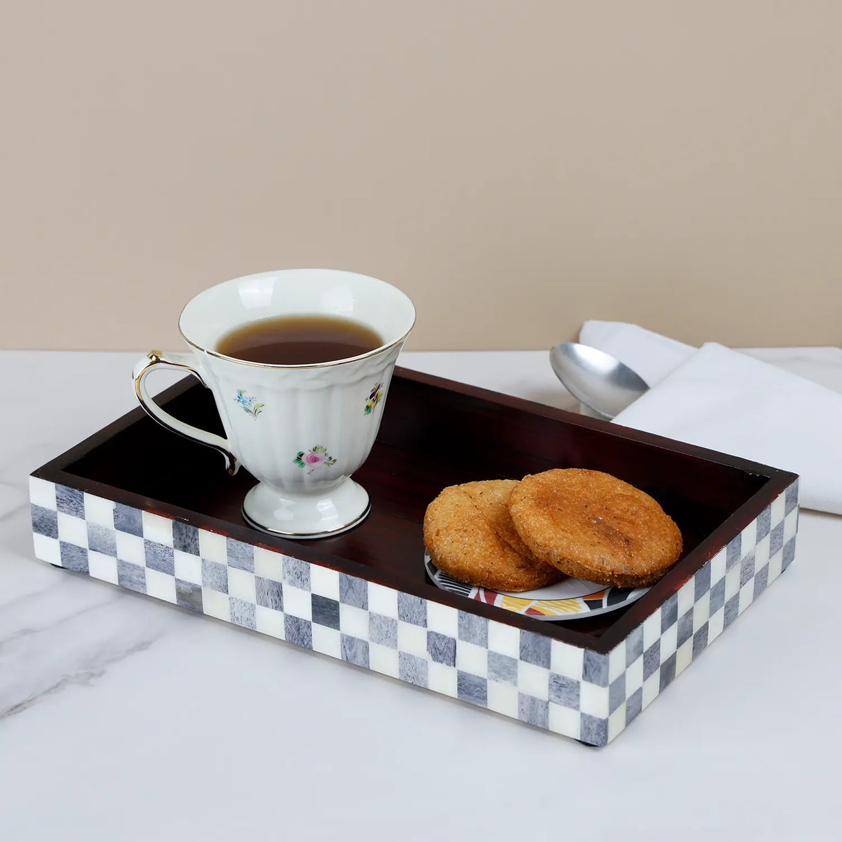 Vanity Trays Parlour Checkered Pattern Bone Inlay Collection in 10x6