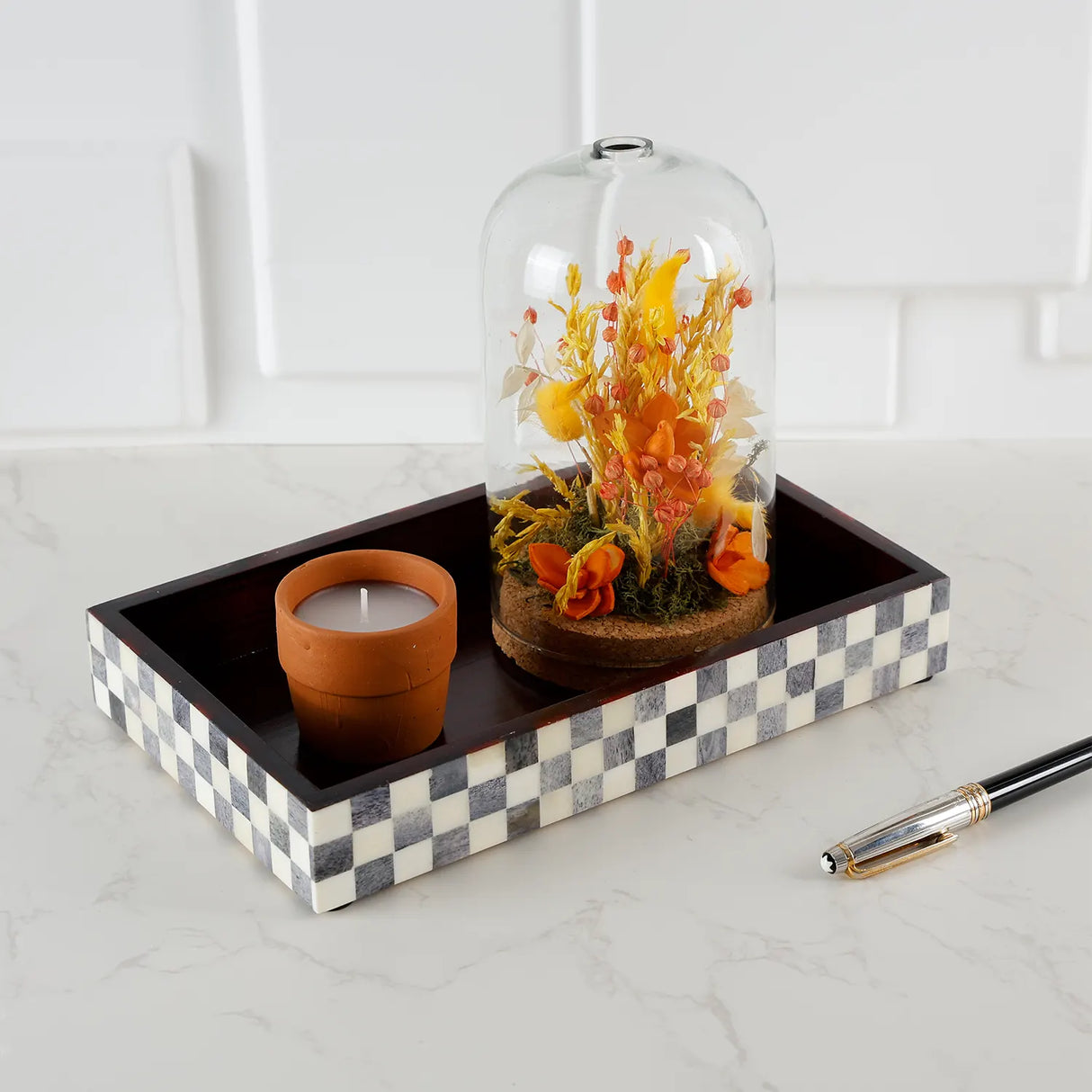 Vanity Trays Parlour Checkered Pattern Bone Inlay Collection in 10x6