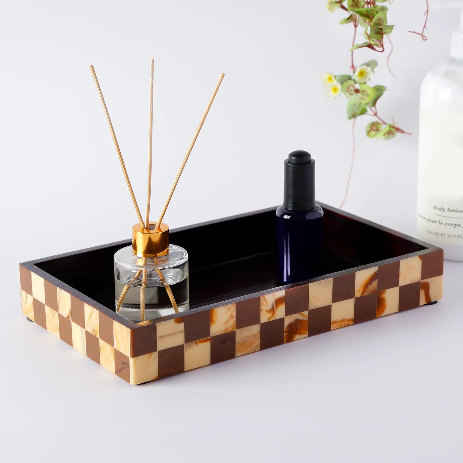 Vanity Trays Parlour Gambit Pattern Wood & Resin Inlay Collection in 10x6
