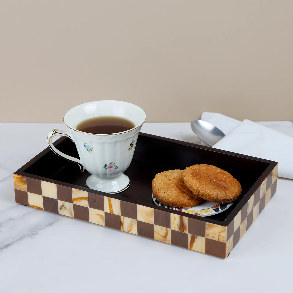 Vanity Trays Parlour Gambit Pattern Wood & Resin Inlay Collection in 10x6