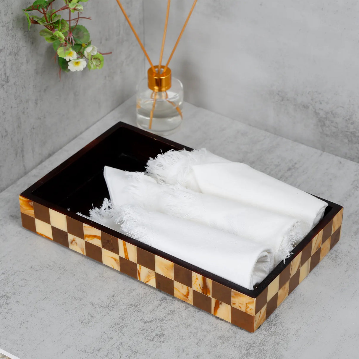 Vanity Trays Parlour Gambit Pattern Wood & Resin Inlay Collection in 10x6