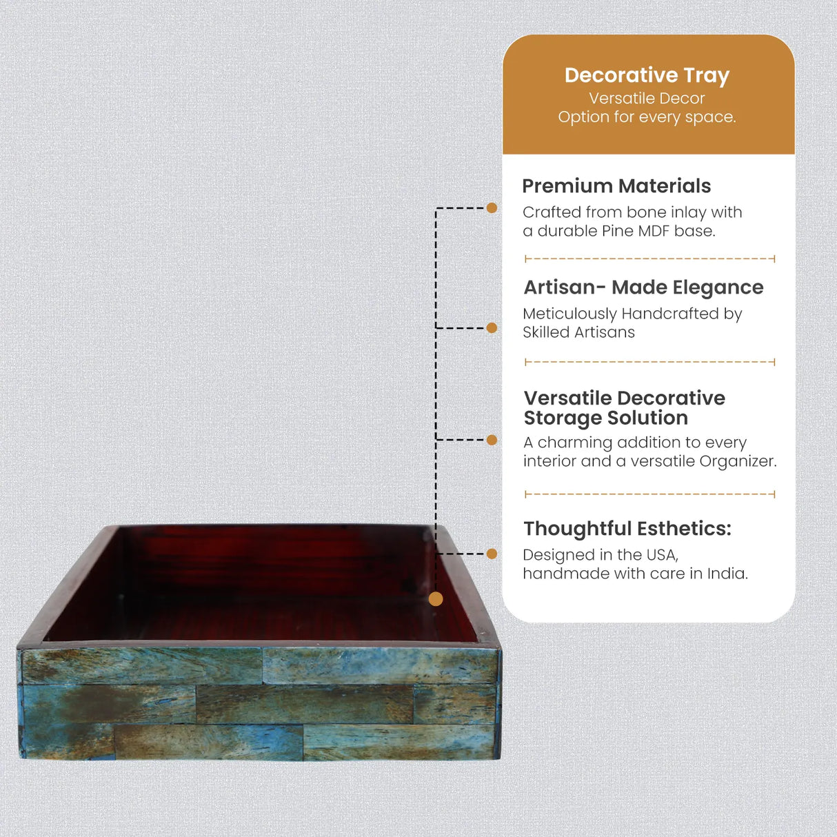 Vanity Tray Verdigris Pattern Bone Inlay Collection in 10x6