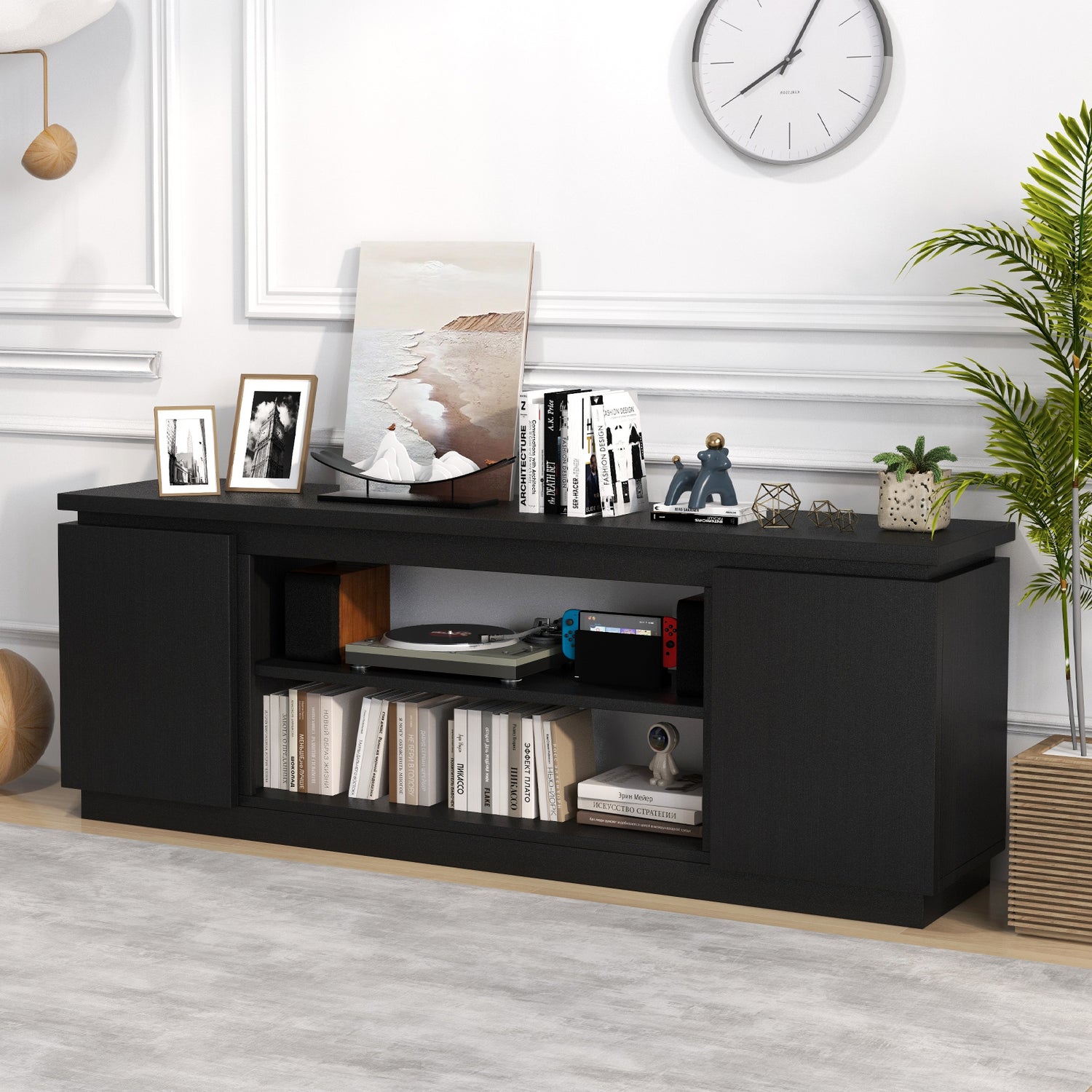 TV Cabinet with 3 Adjustable Shelves and Anti-Tipping Kits for TVs up to 80 Inch
