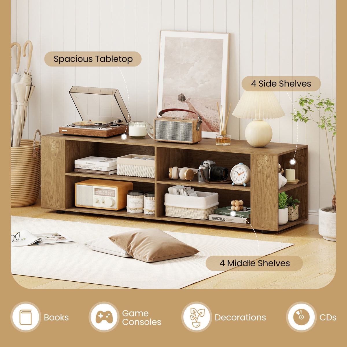 Console Storage Entertainment Media Wood TV Stand