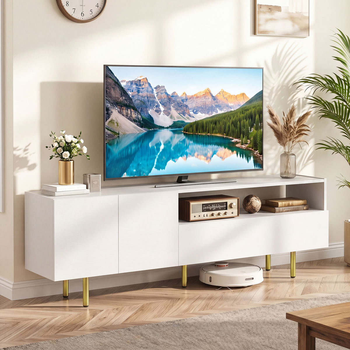 TV Stand for TVs up to 70" with Storage Cabinet and Raised Metal Legs