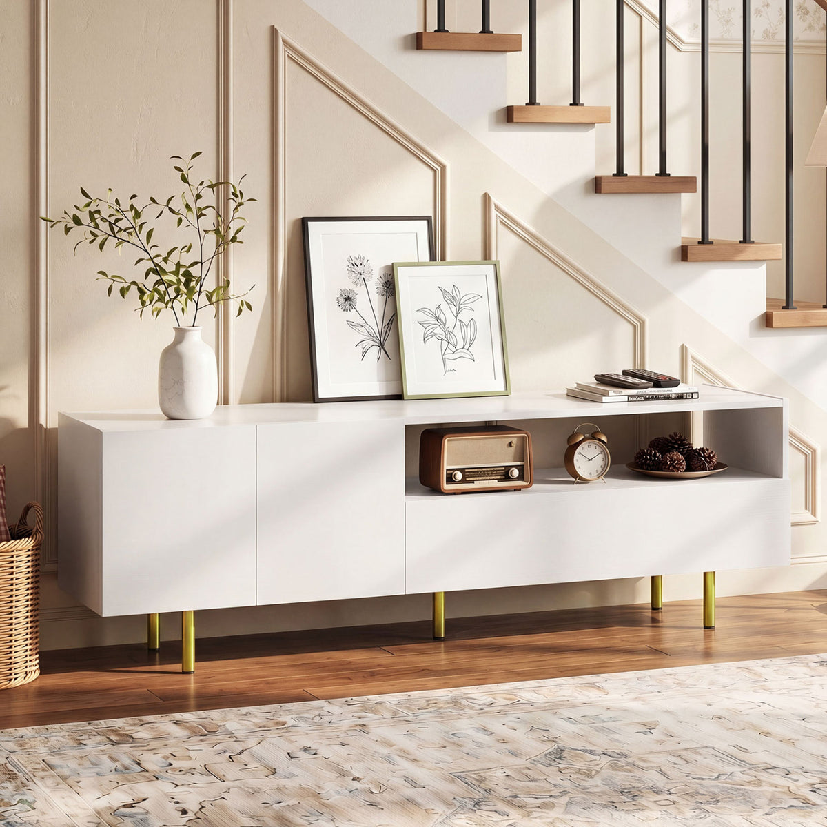 TV Stand for TVs up to 70" with Storage Cabinet and Raised Metal Legs