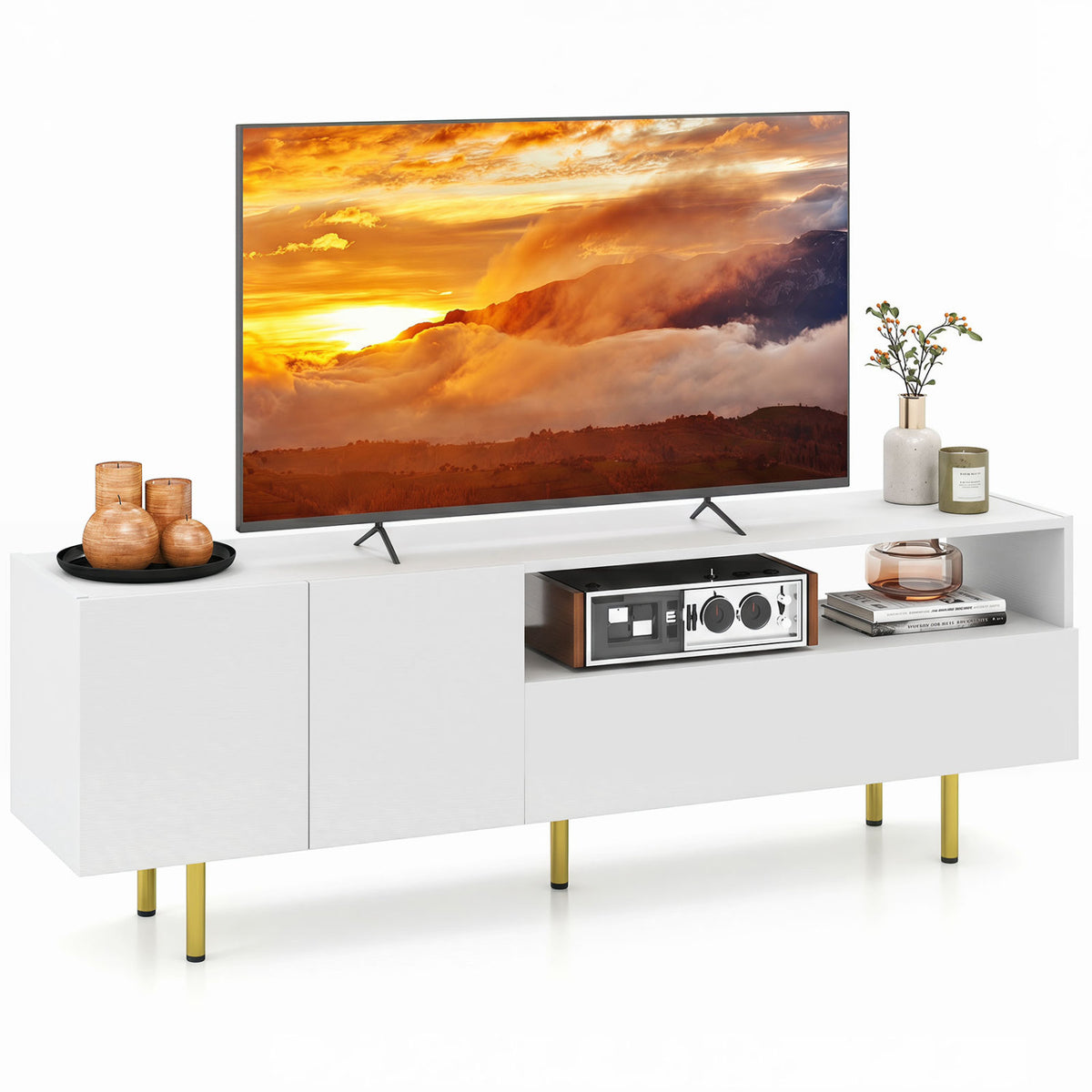 TV Stand for TVs up to 70" with Storage Cabinet and Raised Metal Legs