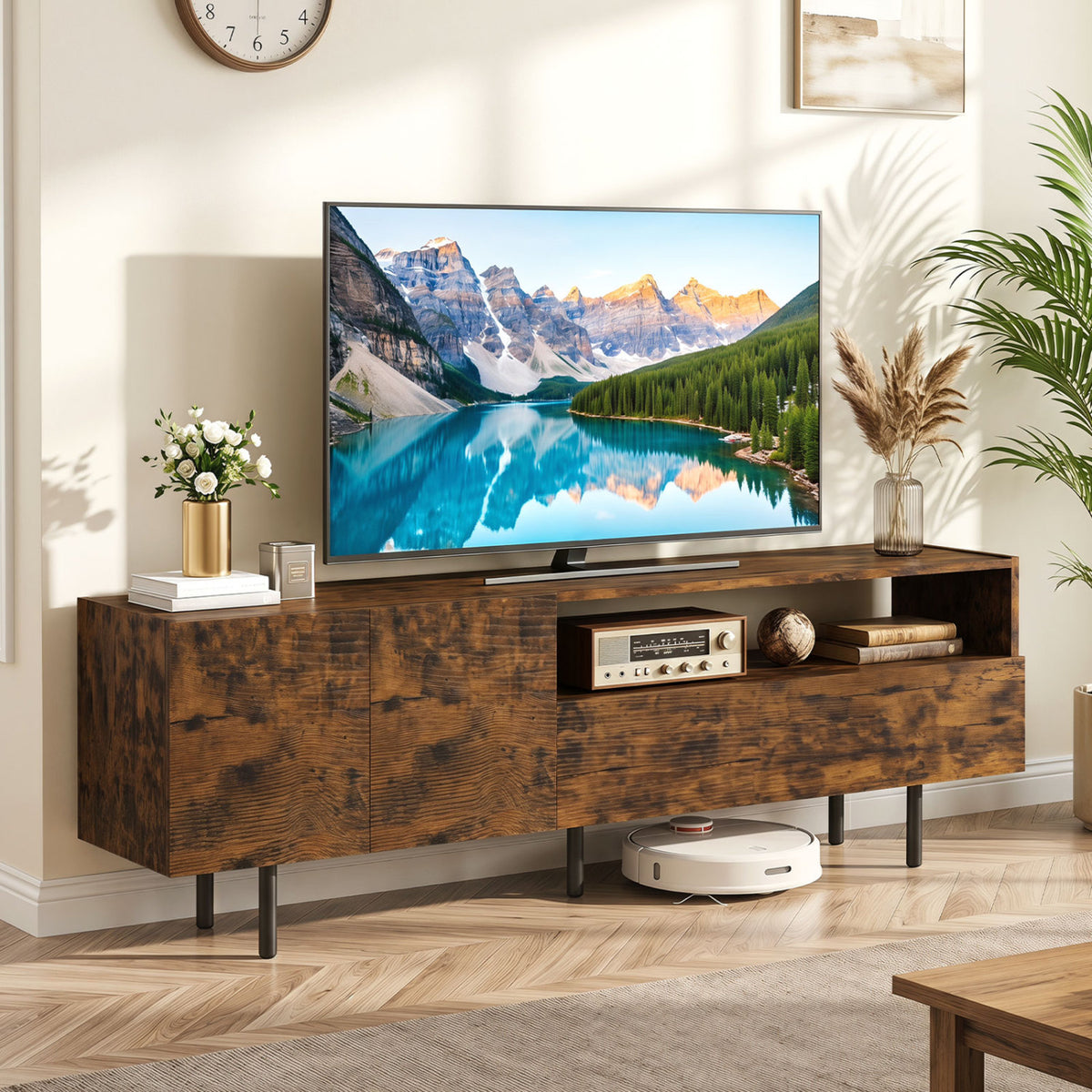 TV Stand for TVs up to 70" with Storage Cabinet and Raised Metal Legs