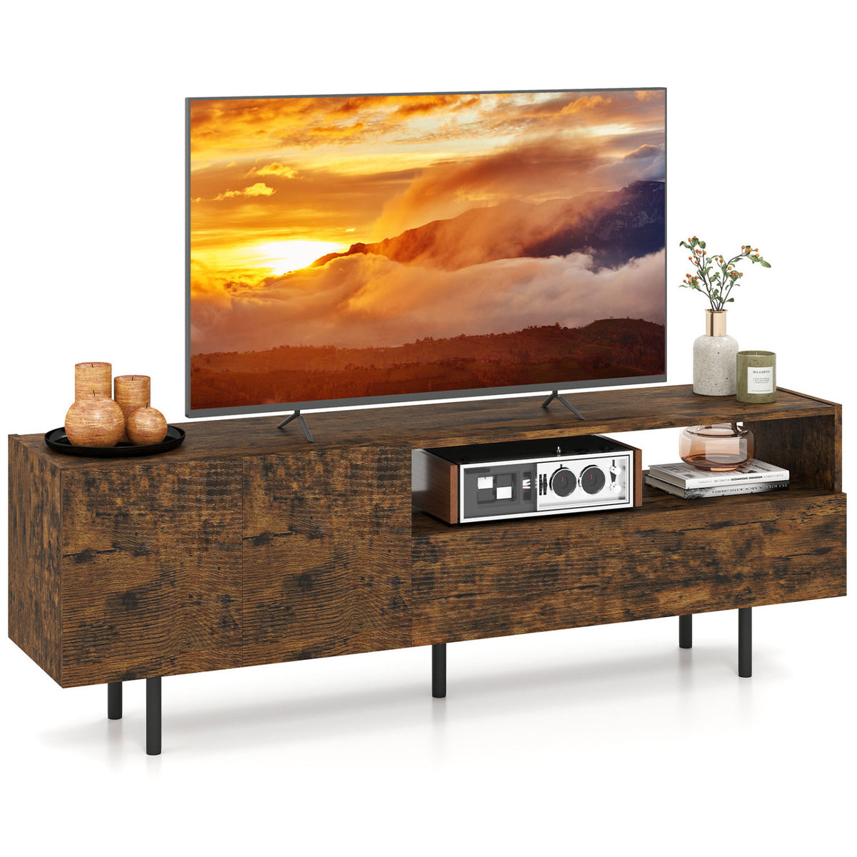 TV Stand for TVs up to 70" with Storage Cabinet and Raised Metal Legs