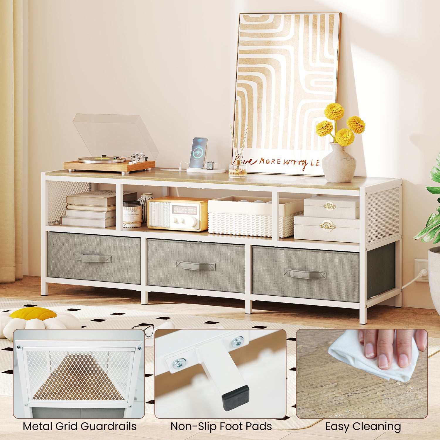 TV Stand for TVs up to 65 Inches with Power Outlets USB Charging