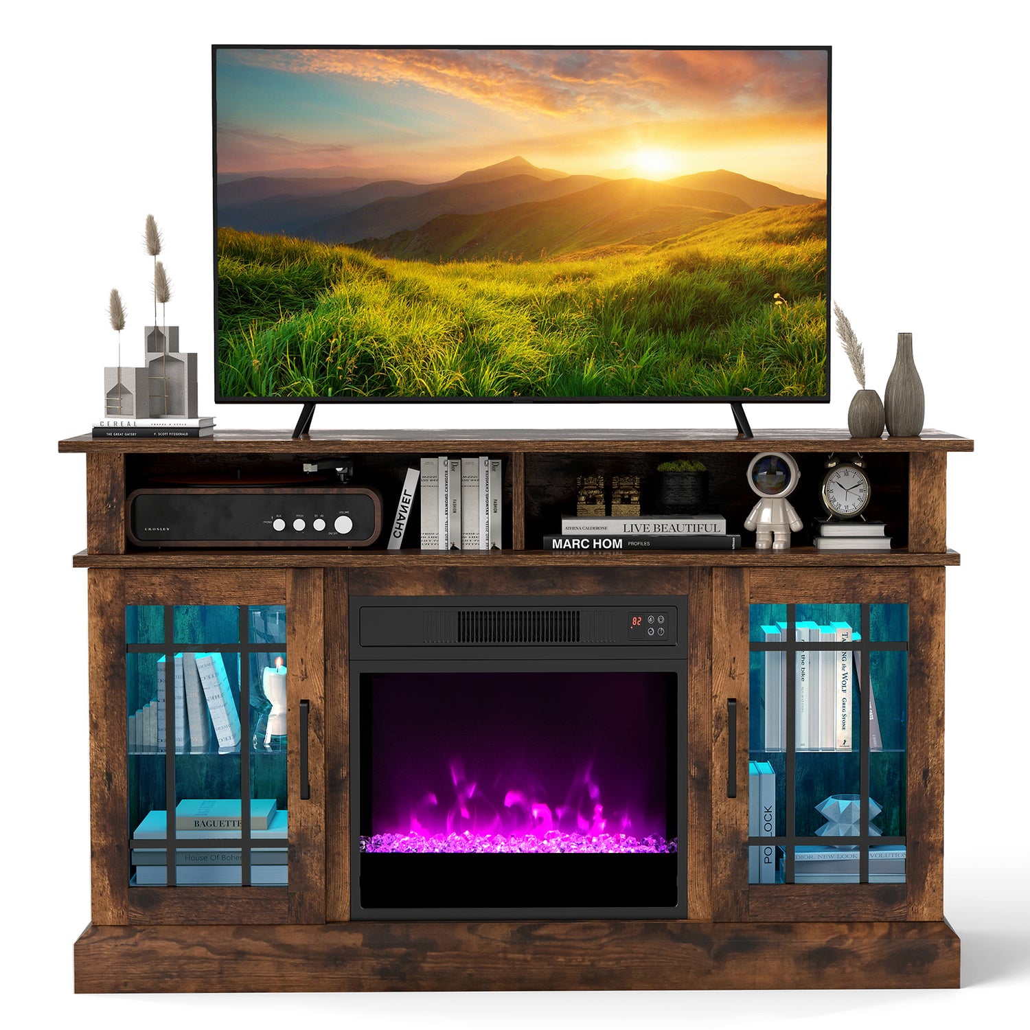 TV Stand with Electric Fireplace LED Lights and Remote Controls for TVs Up to 40 Inch