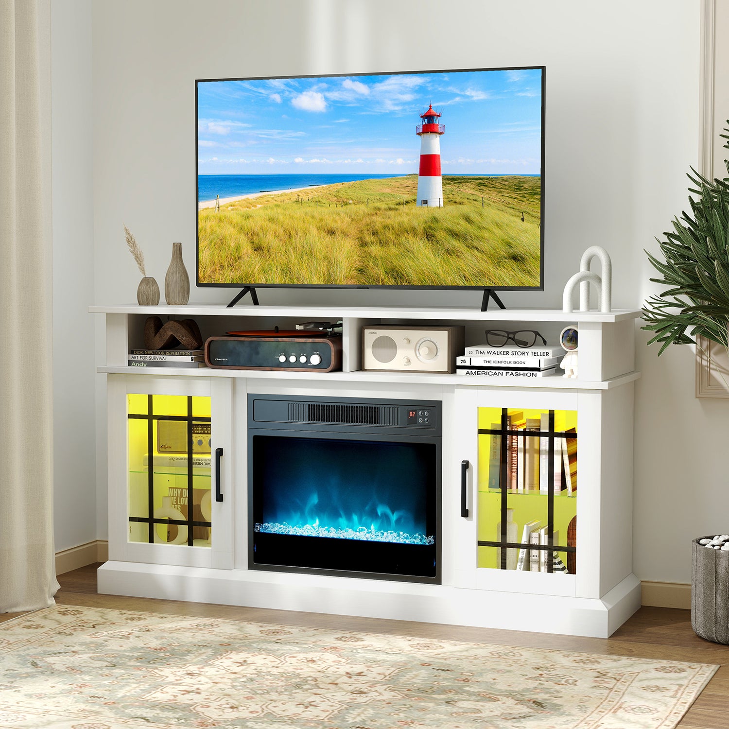 TV Stand with Electric Fireplace LED Lights and Remote Controls for TVs Up to 40 Inch