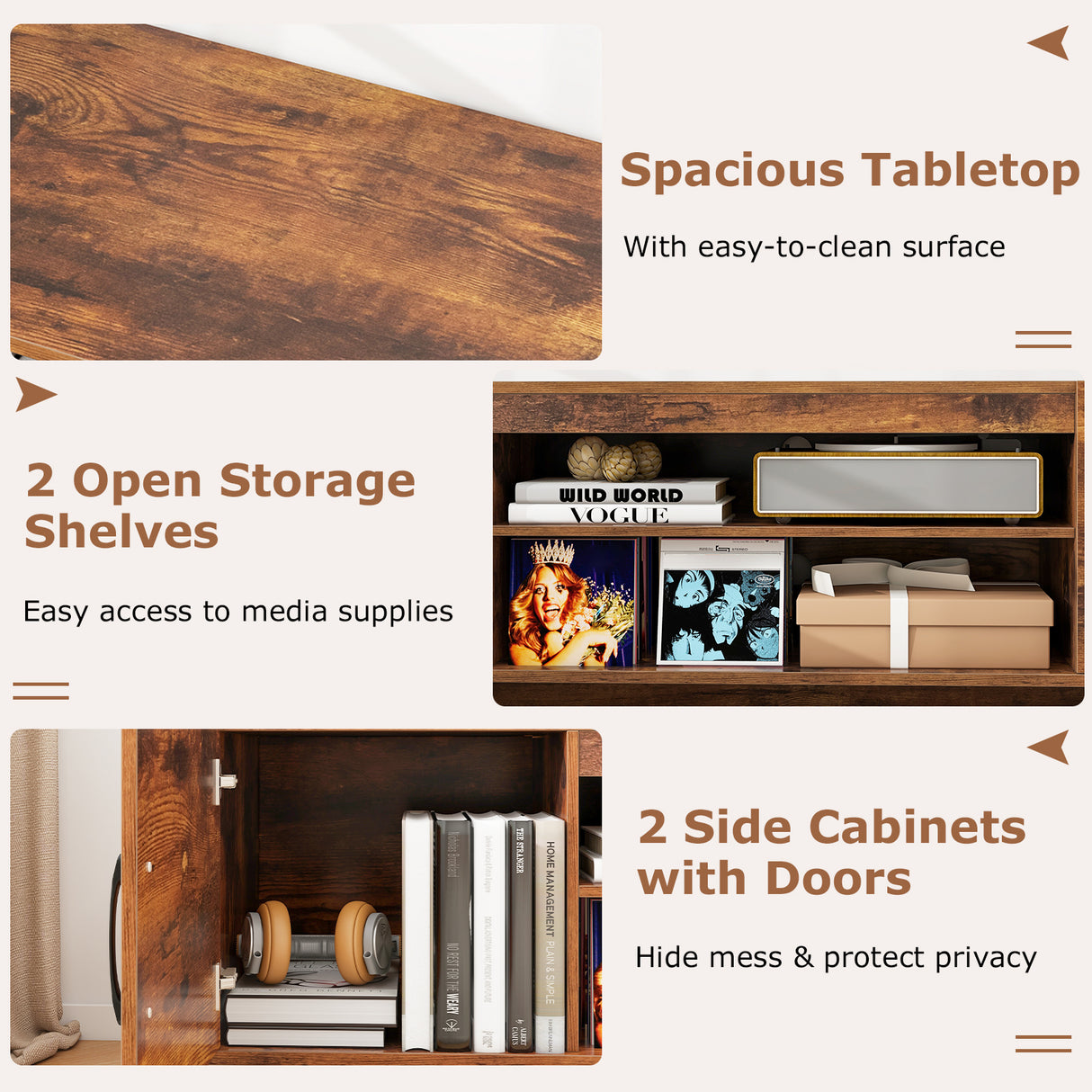 TV Stand with Power Outlet and 2 Cable Holes for 65 Inch TVs