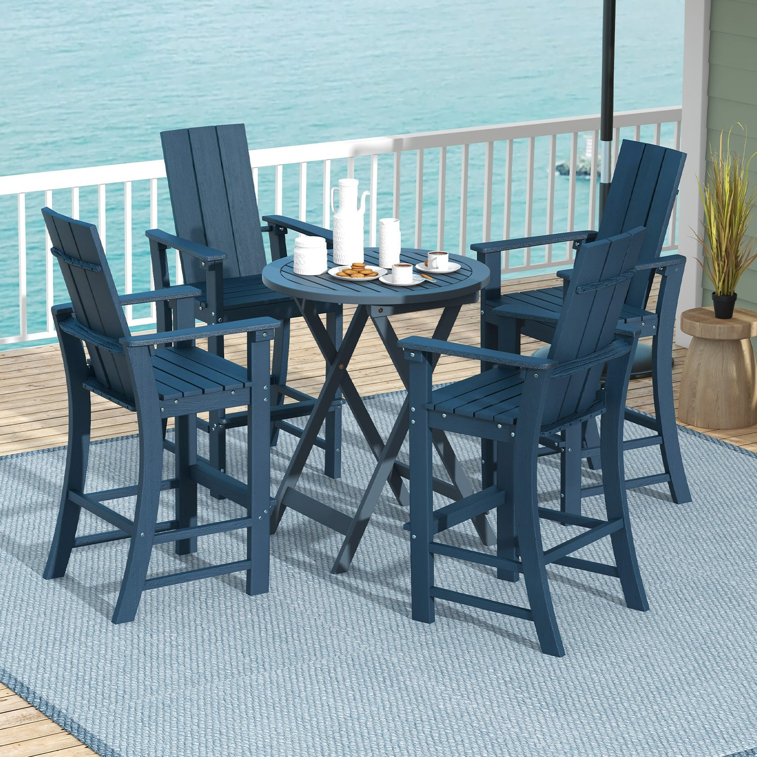Tall Adirondack Chair Outdoor Bar Stool with Ergonomic Backrest for Backyard