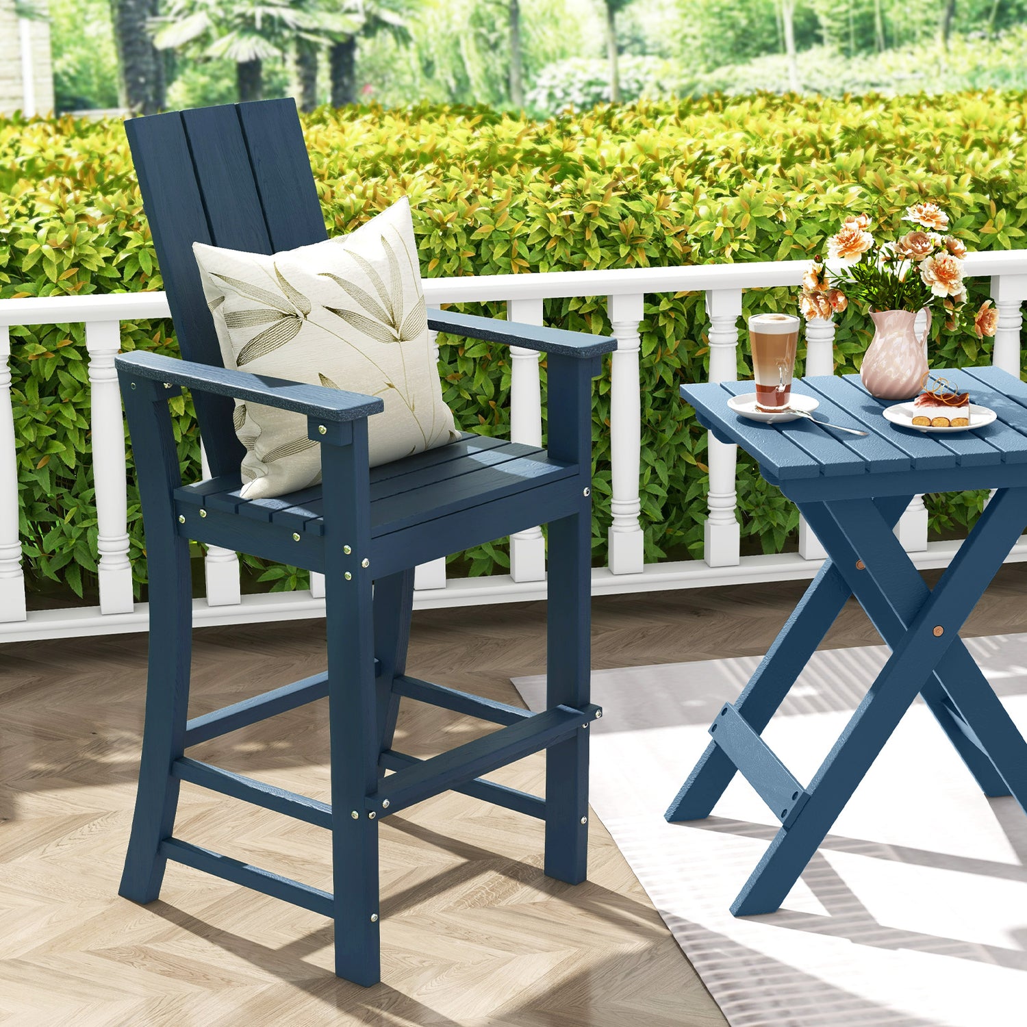 Tall Adirondack Chair Outdoor Bar Stool with Ergonomic Backrest for Backyard