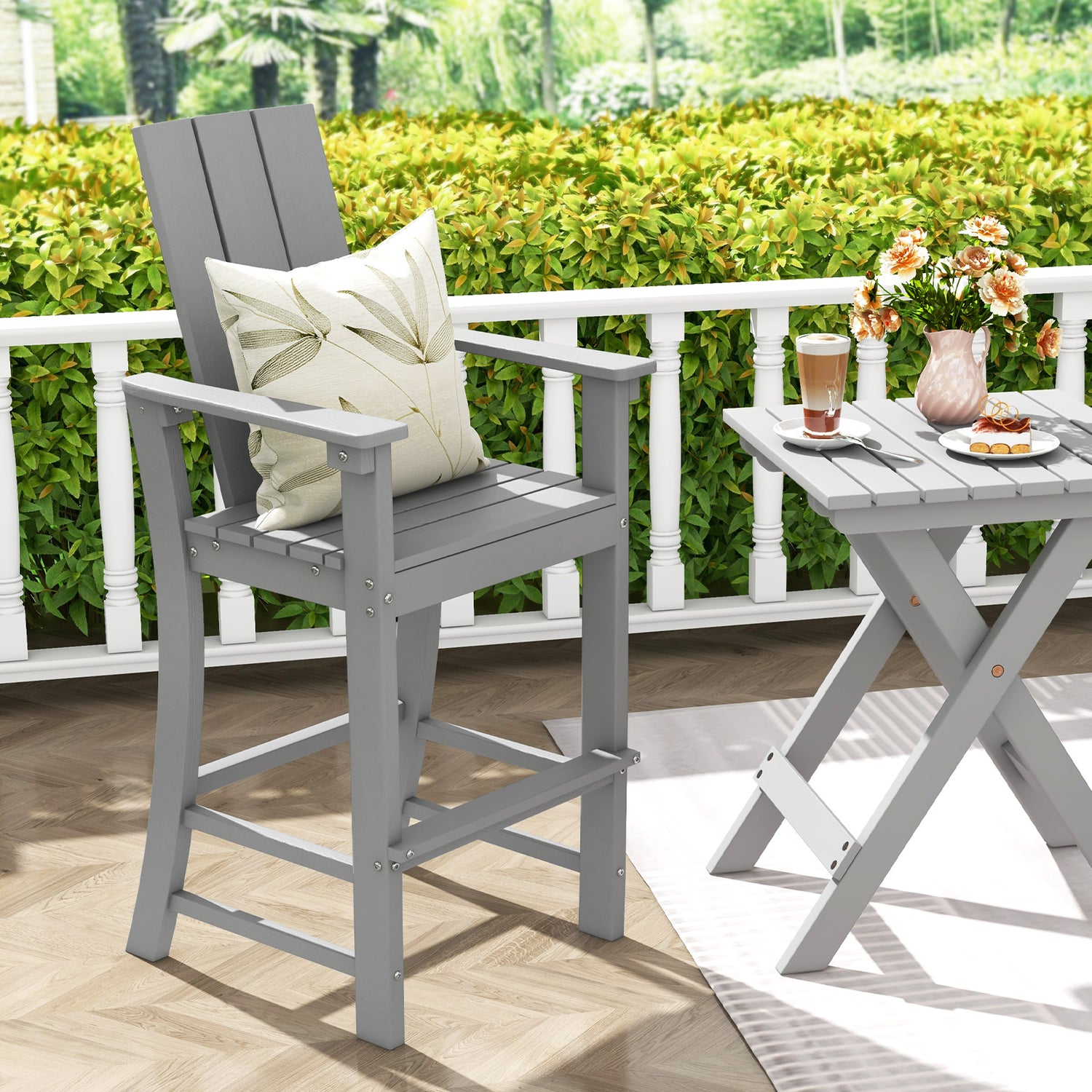 Tall Adirondack Chair Outdoor Bar Stool with Ergonomic Backrest for Backyard