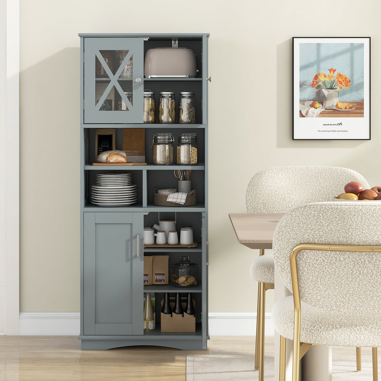 Tall Bathroom Cabinet Large Floor Storage Cabinet with Acrylic Doors and 3 Cubes
