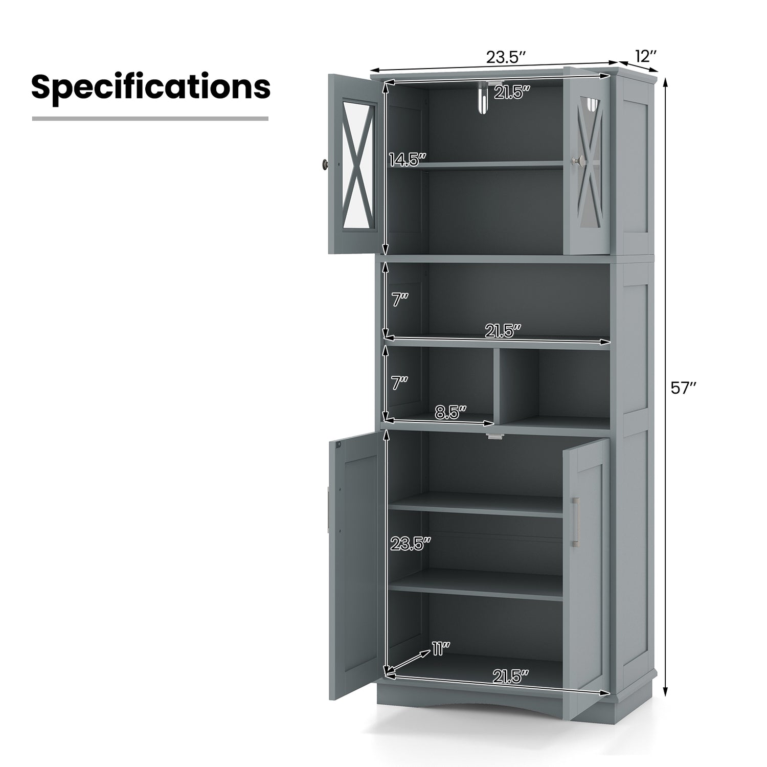 Tall Bathroom Cabinet Large Floor Storage Cabinet with Acrylic Doors and 3 Cubes