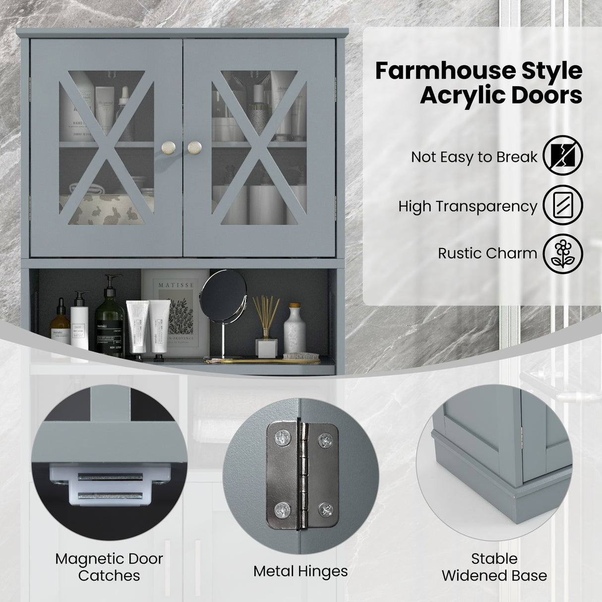 Tall Bathroom Cabinet Large Floor Storage Cabinet with Acrylic Doors and 3 Cubes