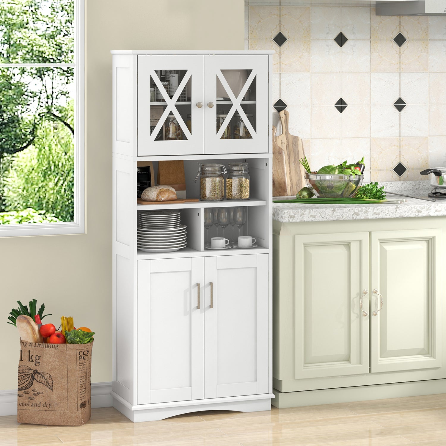Tall Bathroom Cabinet Large Floor Storage Cabinet with Acrylic Doors and 3 Cubes