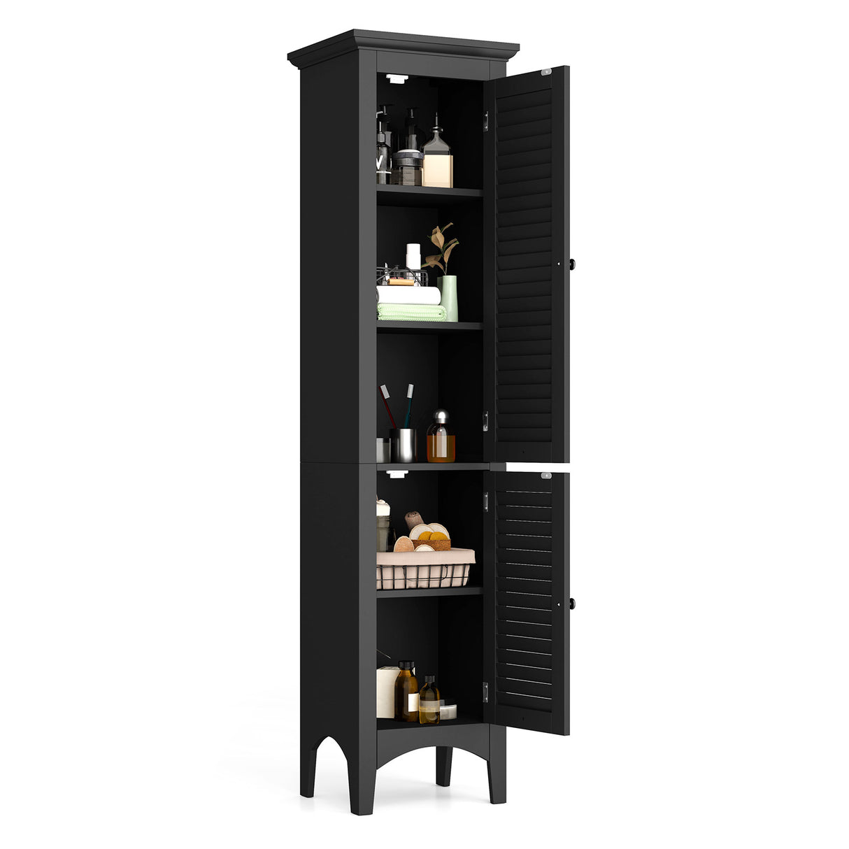Tall Bathroom Floor Cabinet with Shutter Doors and Adjustable Shelf
