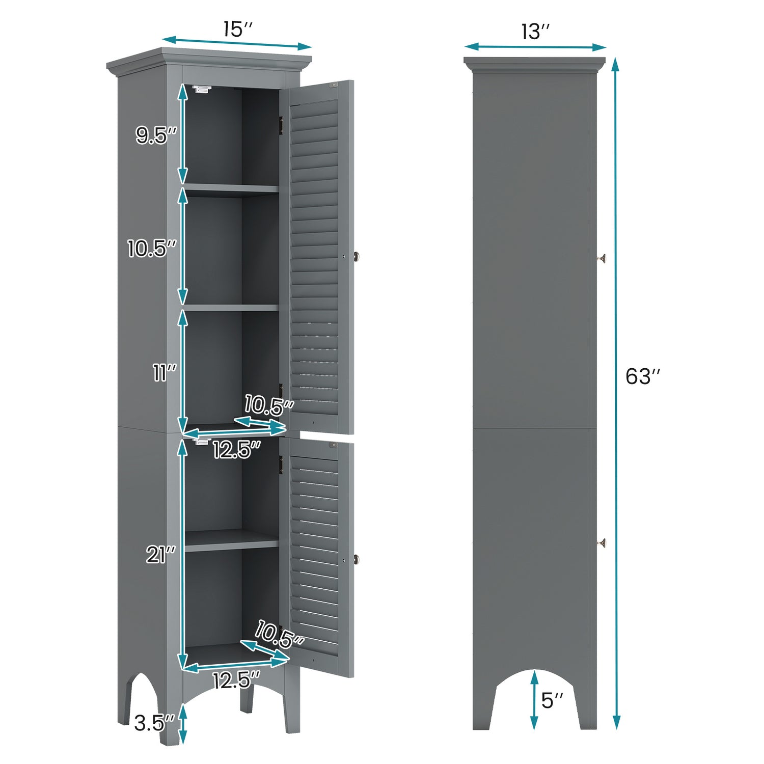 Tall Bathroom Floor Cabinet with Shutter Doors and Adjustable Shelf