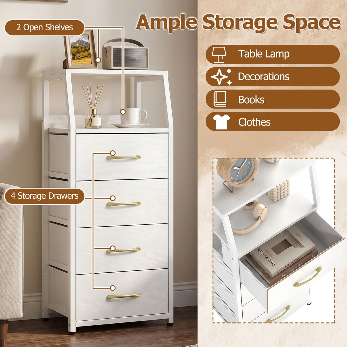 Tall Dresser with 4 Fabric Drawers and Metal Frame for Bedroom