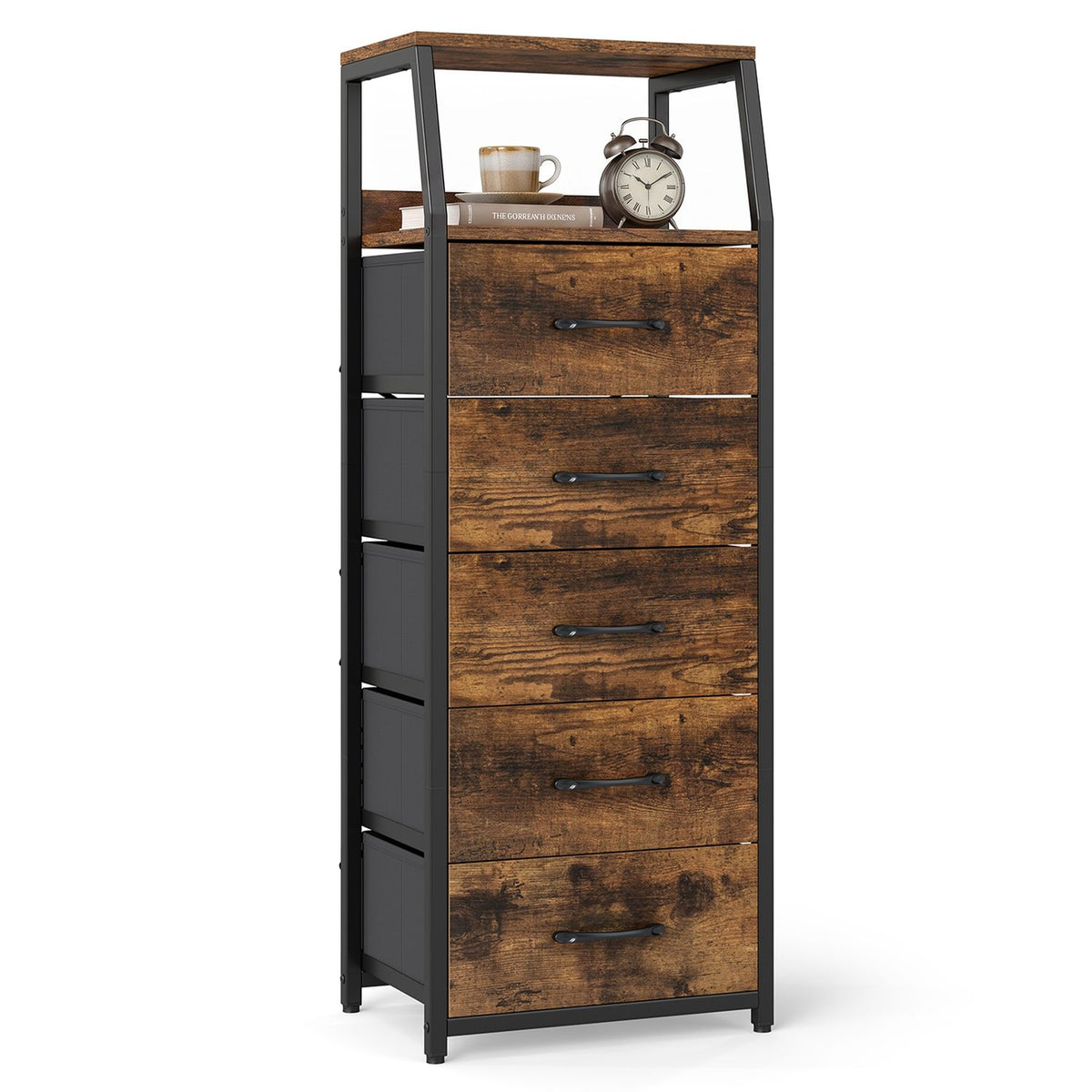 Tall Dresser with 5 Fabric Drawers for Bedroom 7-Tier Nightstand Chest of Drawers