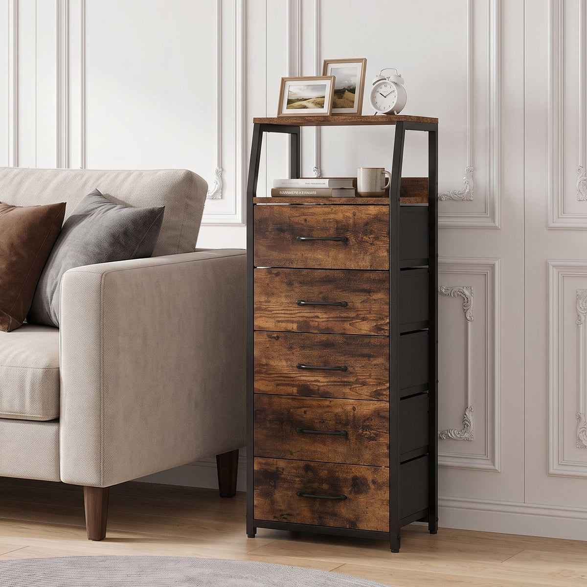 Tall Dresser with 5 Fabric Drawers for Bedroom 7-Tier Nightstand Chest of Drawers