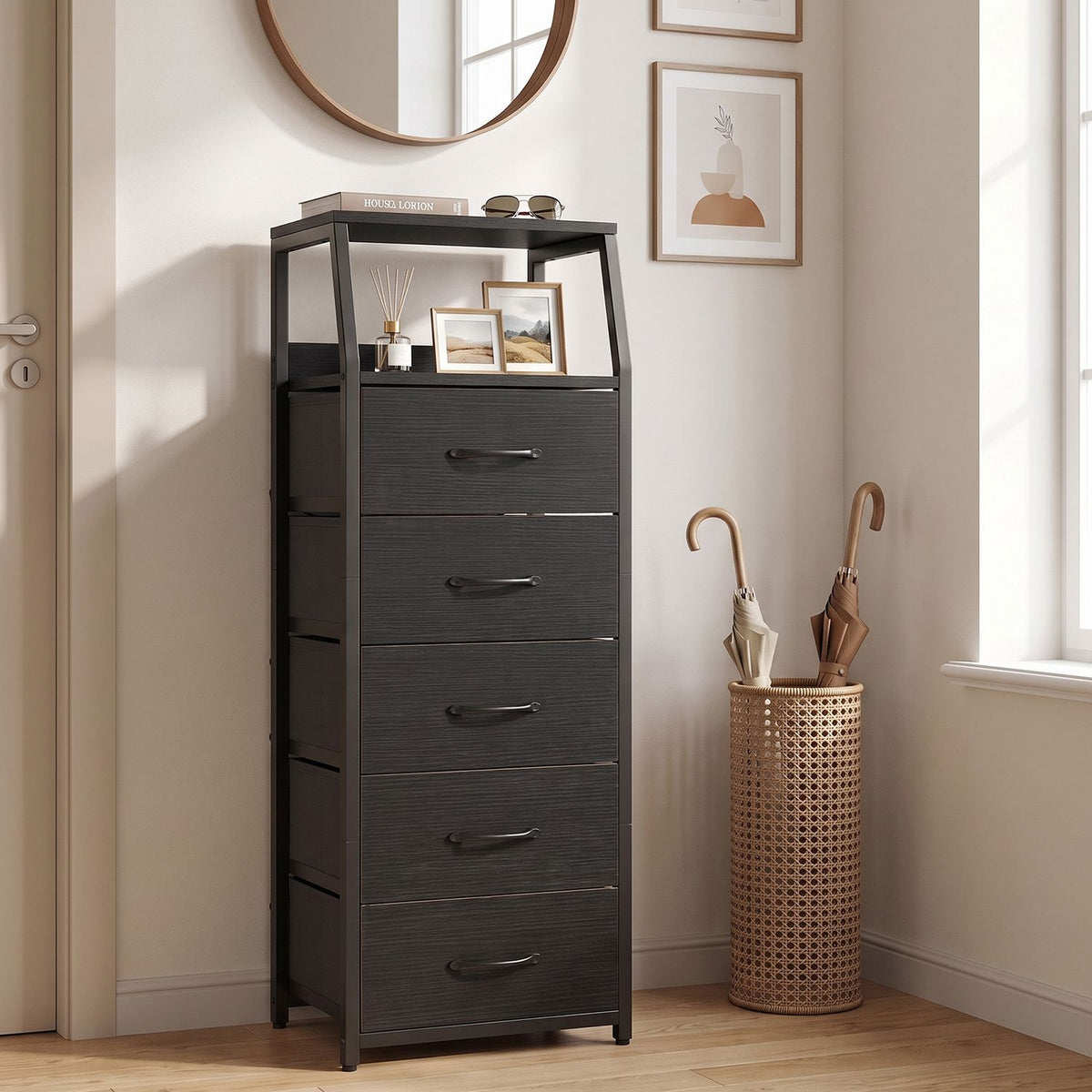 Tall Dresser with 5 Fabric Drawers for Bedroom 7-Tier Nightstand Chest of Drawers