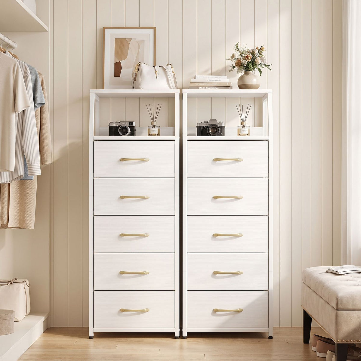 Tall Dresser with 5 Fabric Drawers for Bedroom 7-Tier Nightstand Chest of Drawers