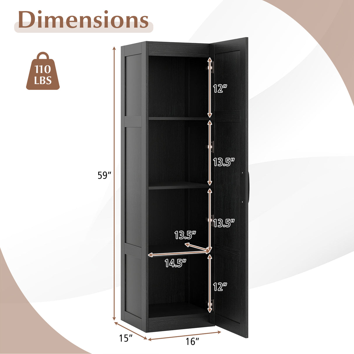 Tall Storage Cabinet with 4 Storage Shelves for Bathroom Living Room