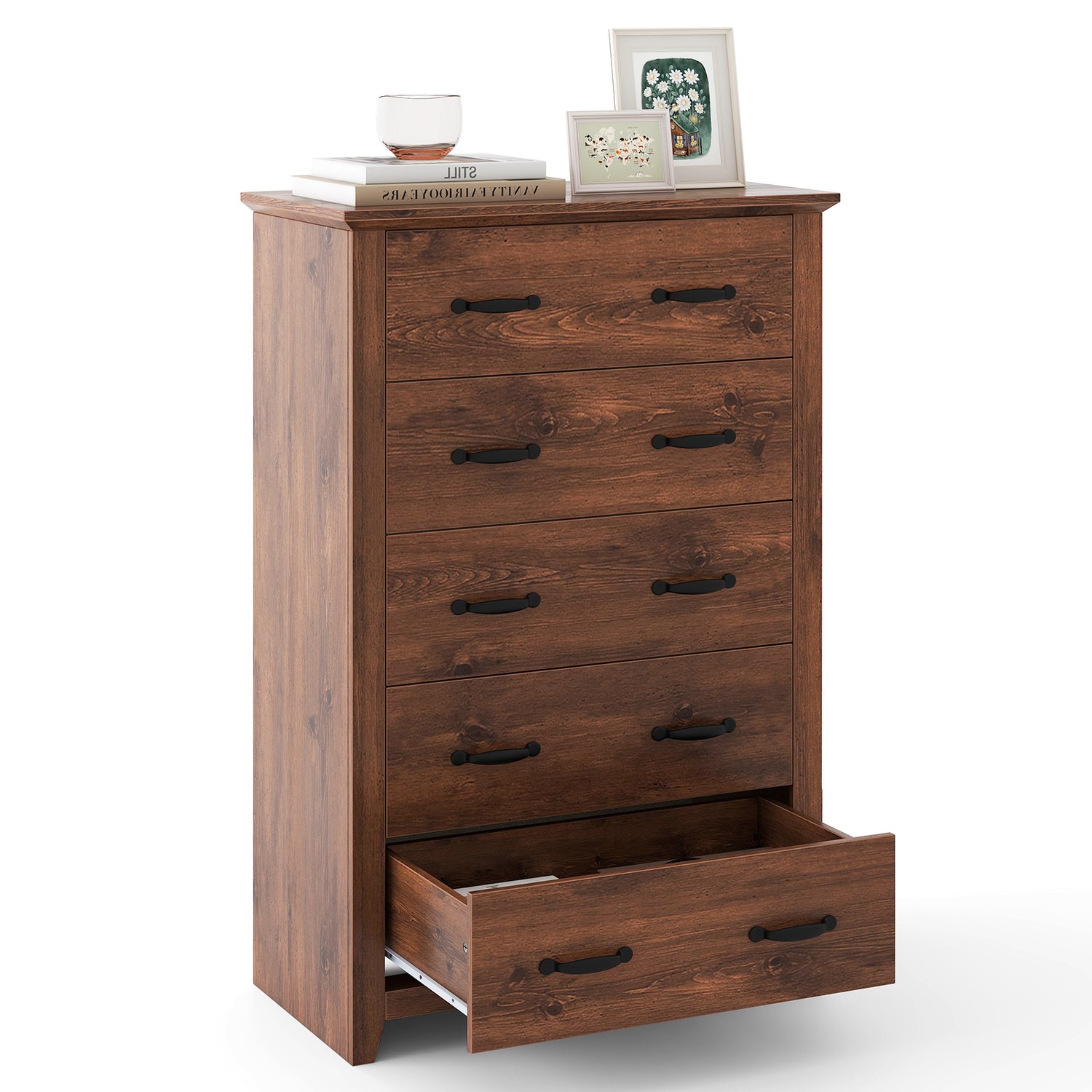 Tall Storage Dresser with 5 Pull-out Drawers for Bedroom Living Room