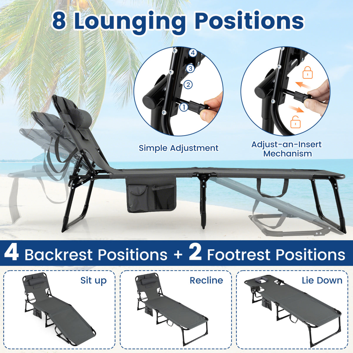 Tanning Chair with Face Arm Holes Folding Chair