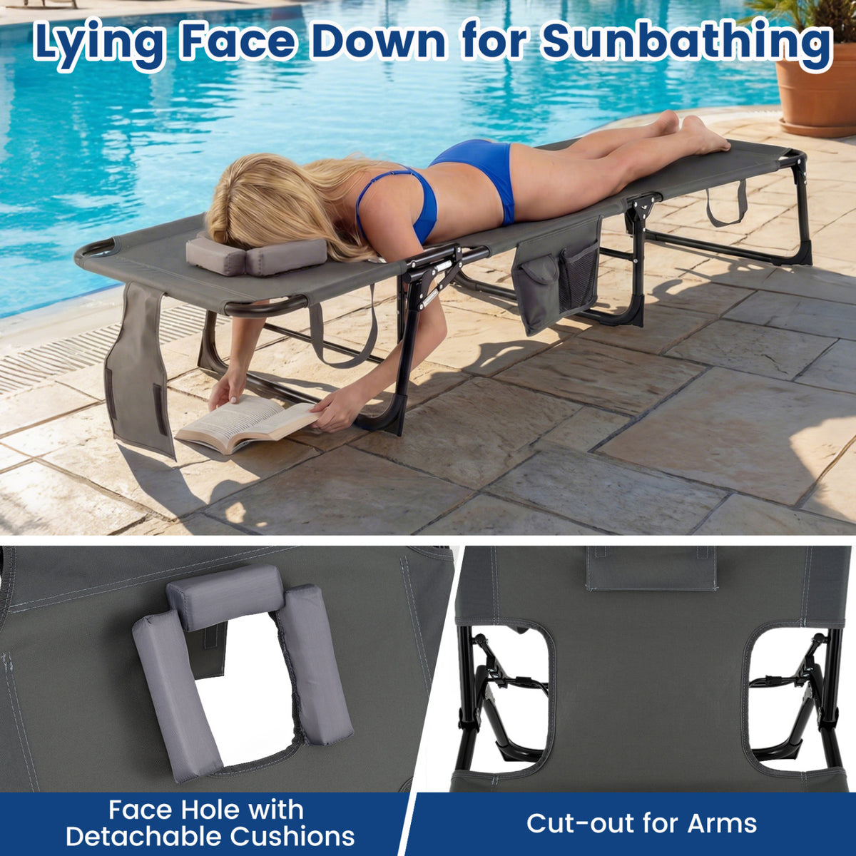 Tanning Chair with Face Arm Holes Folding Chair