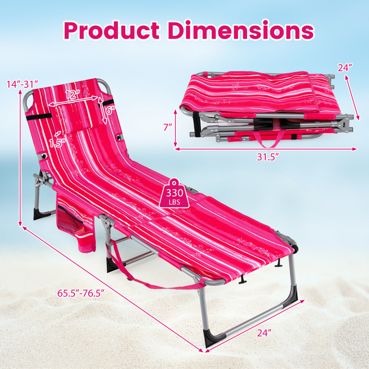 Tanning Chair with Face Arm Holes Portable Sunbathing Chair