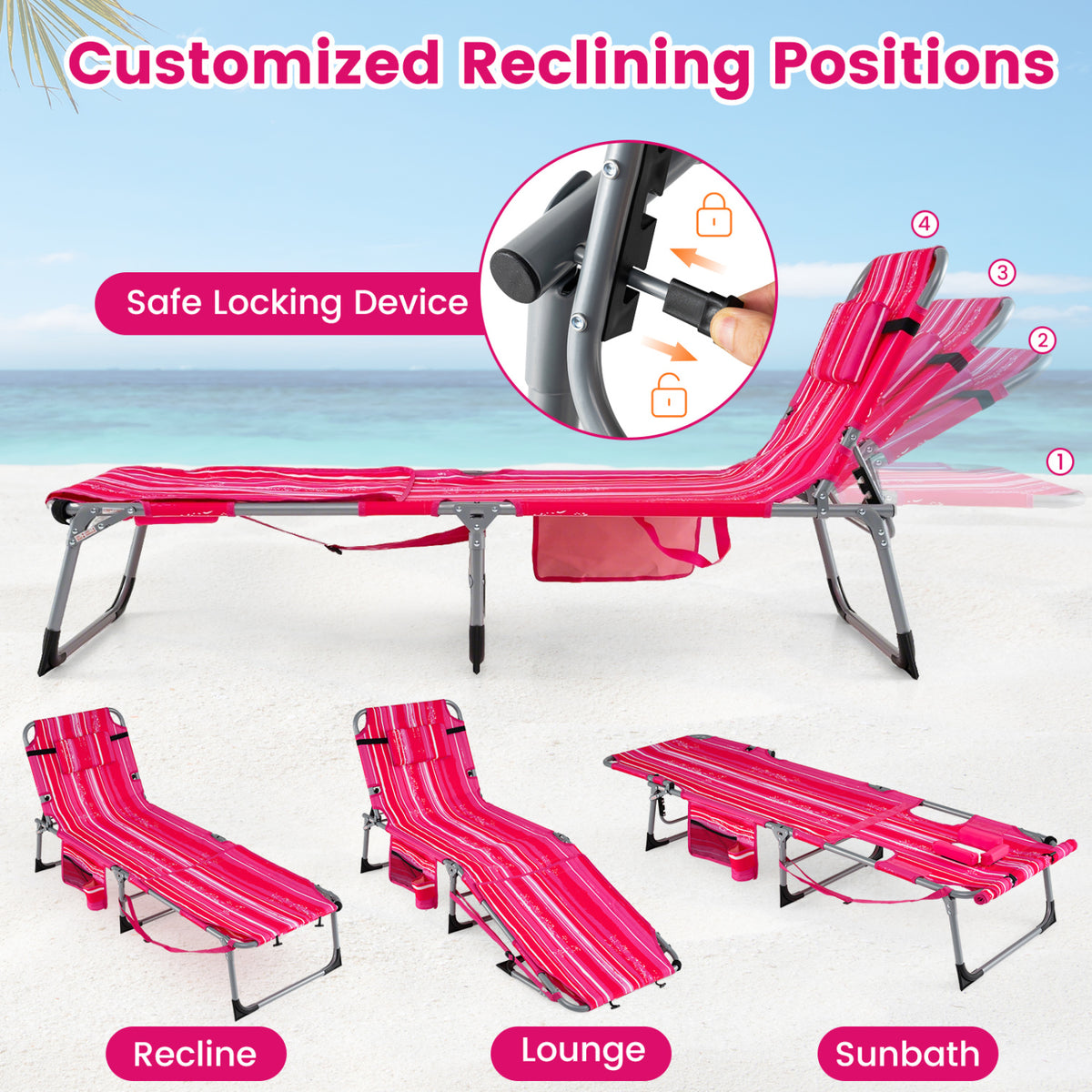 Tanning Chair with Face Arm Holes Portable Sunbathing Chair
