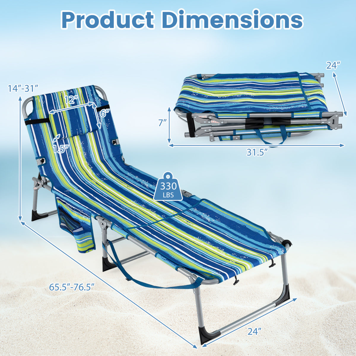 Tanning Chair with Face Arm Holes Portable Sunbathing Chair