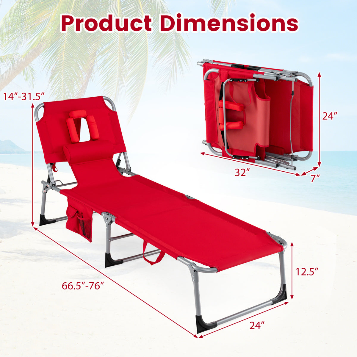 Tanning Chair with Face Arm Holes Folding Chair