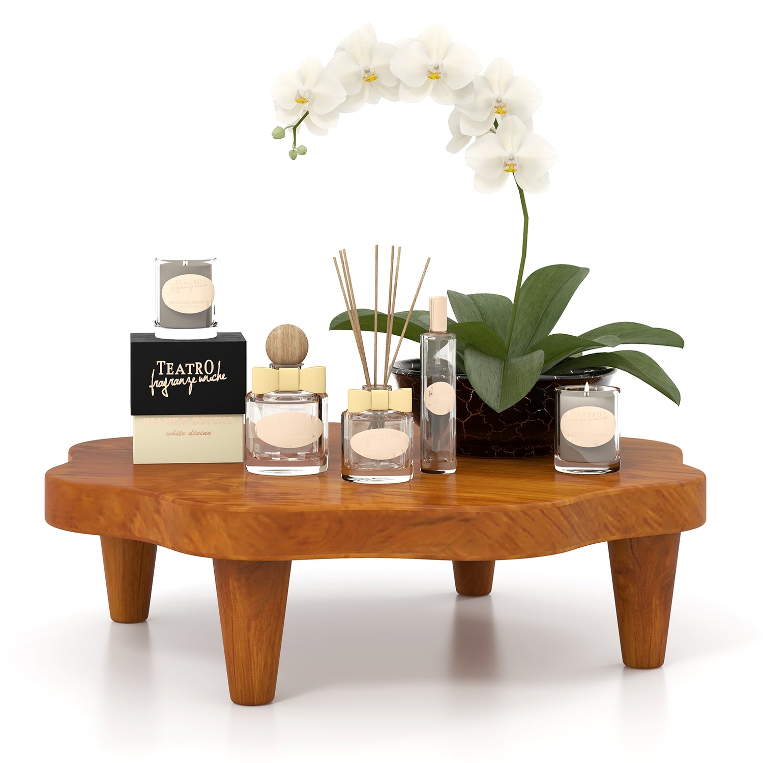 16" Teak Wood Pedestal Stand for Aroma and Snacks