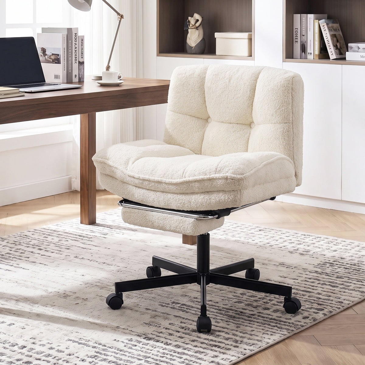 Teddy Plush Office Chair with Footrest and Adjustable Height for Home Office